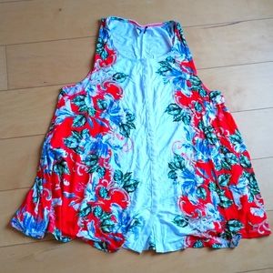 Anthropologie orange floral cotton blouse